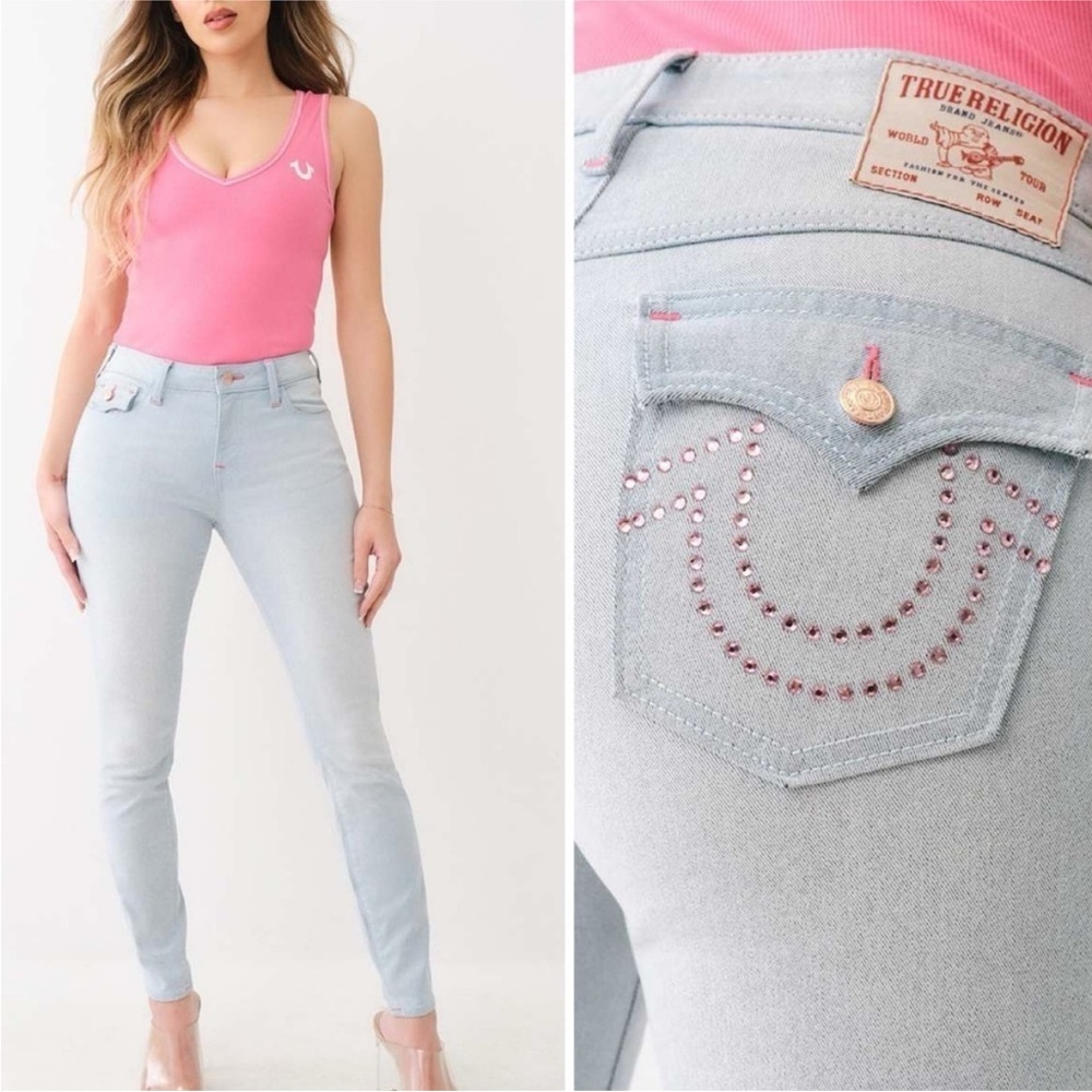 True Religion Jennie Crystal Mid-Rise Skinny Jean - Size 32 - Light Wash - NWT